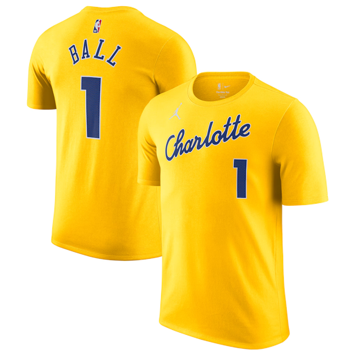 Men's Charlotte Hornets #1 LaMelo Ball Yellow 2025/26 City Edition Name & Number T-Shirt